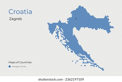 Croatia, Zagreb, Balkans. Creative vector white map. Maps of Countries, Western Europe, Hexagon Series.