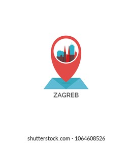Croatia Zagreb city skyline landscape silhouette vector logo icon. Cool urban map pin point geolocation horizon illustration concept