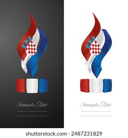 Croatian abstract 3D wavy flag ribbon for fashion and industry labels. Croatia 3D torch flame strip label sticker icon vector