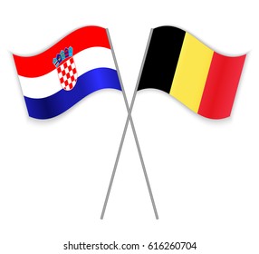 Croatian and Belgian crossed flags. Croatia combined with Belgium isolated on white. Language learning, international business or travel concept.