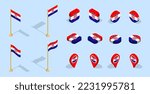 Croatian flag (Republic of Croatia). 3D isometric flag set icon. Editable vector for banner, poster, presentation, infographic, website, apps, maps, and other uses.