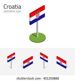 Croatian flag (Republic of Croatia), vector set of isometric flat icons, 3D style, different views. Editable design elements for banner, website, presentation, infographic, poster, map. Eps 10