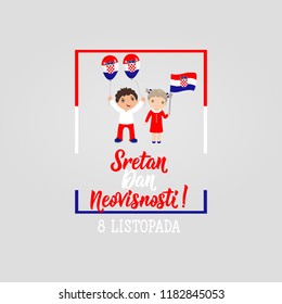 Croatian Independence Day greeting card. Croatian text: October 8 Happy Independence Day. graphic design to the holiday, kids icon, children logo