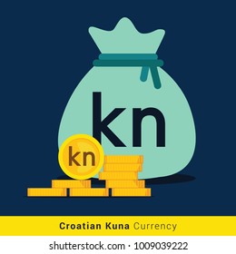 Croatian Kuna Money bag icon with sign