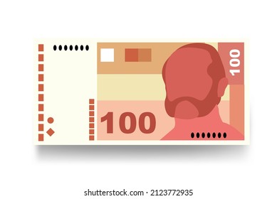 Croatian Kuna Vector Illustration. Croatia money set bundle banknotes. Paper money 100 HRK. Flat style. Isolated on white background. Simple minimal design.