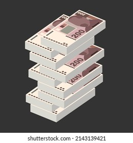 Ilustración del vector kuna croata. Dinero de Croacia pone billetes en paquete. Dinero en papel 200 coronas. Estilo plano. Aislado sobre fondo blanco. Diseño sencillo y mínimo.