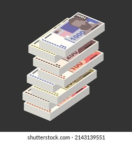 Ilustración del vector kuna croata. Dinero de Croacia pone billetes en paquete. Dinero en papel 100, 200, 500, 1000 coronas. Estilo plano. Aislado sobre fondo blanco. Diseño sencillo y mínimo.