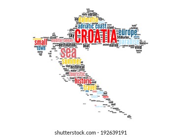 Croatian map word cloud concept - Beautiful mediterranean country - vector illustration