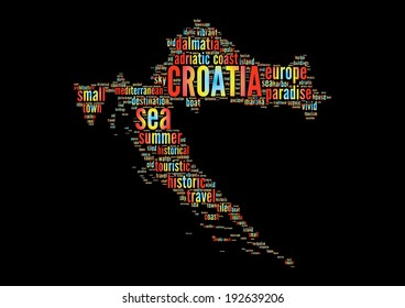 Croatian map word cloud concept - Beautiful mediterranean country - vector illustration