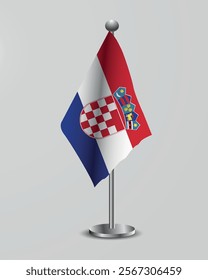 Croatian National Flag on Stand. Representation of the Italian flag for official meetings, conferences, official events and international events of the country.