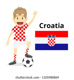 Croatian national team cartoon,football World,country flags. 2018 soccer world,isolated on white background. illustration vector