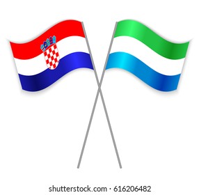 Croatian and Sierra Leonean crossed flags. Croatia combined with Sierra Leone isolated on white. Language learning, international business or travel concept.