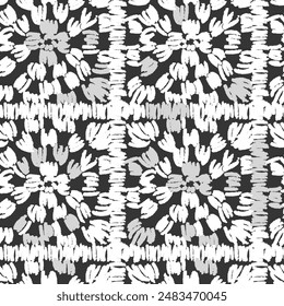 Crochet abstract background. Vector seamless pattern. Lace texture. knitted by hand or machine. Black and white print for fabric, home textile, wrapping paper