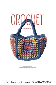 Crochet bag design with text included. High quality vector illustration