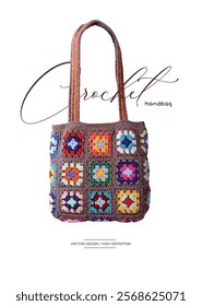 Crochet bag design with text included. High quality vector illustration