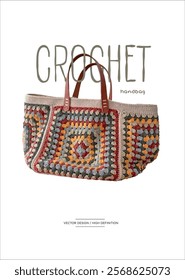 Crochet bag design with text included. High quality vector illustration