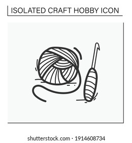Icono de crochet basics dibujado a mano. Hobby superútil que involucra a ambas manos y estimula el cerebro. Arte de hilos y ganchos. Concepto de hobby útil. Dibujo vectorial aislado