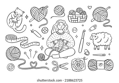 Crochet doodle illustration girl