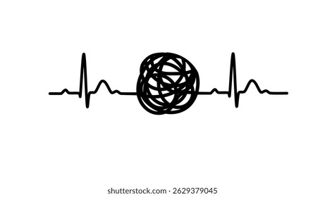 Crochê EKG Heartbeat, silhueta isolada preta