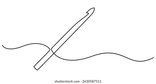  crochê gancho contínuo um desenho de linha, Ilustração de gravura antiga: Erigne Crochet, ilustração detalhada de ferramentas de crochê, apresentando bola de fio e gancho de crochê, mostrando arte de artesanato.
