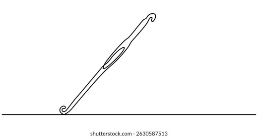  crochet hook continuous one line drawing, Antique engraving illustration: Erigne Crochet, detailed illustration of crochet tools, featuring yarn ball and crochet hook, showcasing art of crafting.