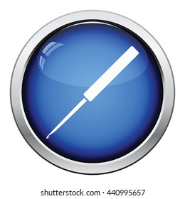 Crochet hook icon. Glossy button design. Vector illustration.