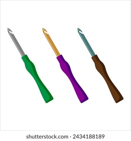 Crochet Hook Icon, Crochet Needle Icon, Crochet Tool Icon Vector Art Illustration