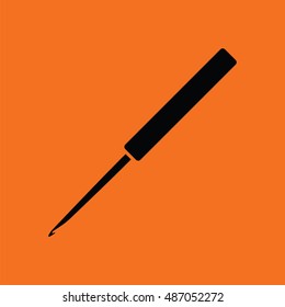 Crochet hook icon. Orange background with black. Vector illustration.