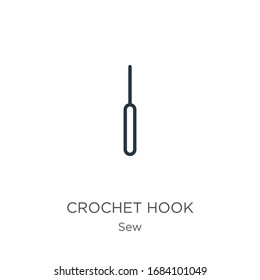 Crochet hook icon. Thin linear crochet hook outline icon isolated on white background from sew collection. Line vector sign, symbol for web and mobile