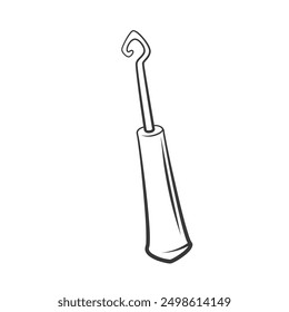 Crochet hook line icon. Hand drawn retro metal needle with hook and handle, tool for needlework, crochet. Knitting, crocheting mascot, outline handicraft equipment icon vector illustration