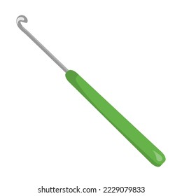 Crochet hook on white background. Equipment for creating trendy knitted winter clothes flat vector illustration. Knitting concept