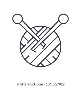 Icono de gancho crochet e conjunto de hilados, ilustración aislada lineal, vector de línea delgada, signo de diseño web, símbolo de concepto de contorno con trazo editable sobre fondo blanco.
