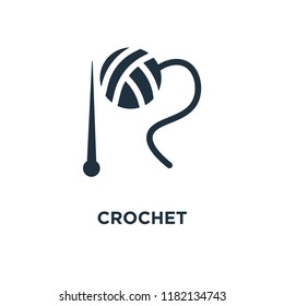 Crochet icon. Black filled vector illustration. Crochet symbol on white background. Can be used in web and mobile.