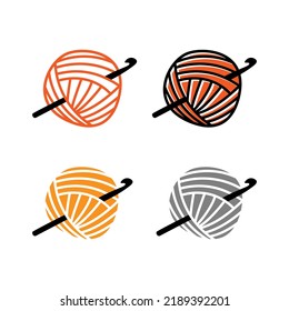 Crochet icon. Crochet hook with ball of yarn logo set. svg