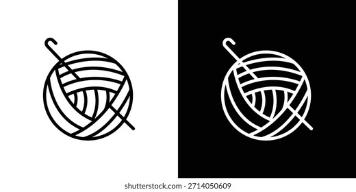 Häkeln Symbol in dünnen Strich und flachen Stil.