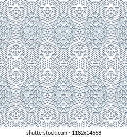 Crochet lace pattern, abstract seamless lacy ornament, vector tulle fabric texture in neutral color