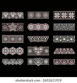 Padrão de renda de crochê com borda de fita para o amor e decoração românica