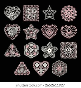 Padrão de renda de crochê com borda de fita para o amor e decoração românica