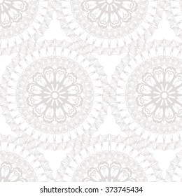 Crochet lace round ornament pattern in beige color. Vector