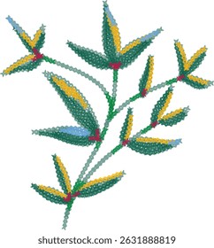 Crochet leaves vector. Leaf illustration. Green leaf drawing.
