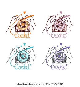 Crochet my favorite hobby. Grandma's Square pattern. Logo in different colors variants. Vector. svg
