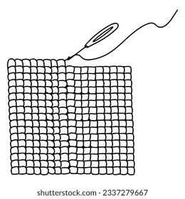 Crochet pattern with hook. Hand drawn doodle style. Vector illustration isolated on white. Coloring page.