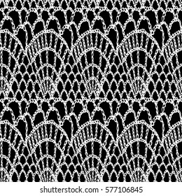 Crochet pattern. Knitting texture. Granny handmade lace. Macrame. Boho style seamless background. Vector illustration for fashion or interior fabric design.