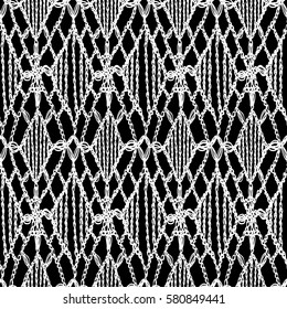 Crochet pattern. Knitting texture. Granny handmade lace. Macrame. Boho style seamless background. Vector illustration for fashion or interior fabric design.