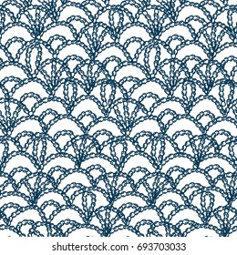 Crochet pattern. Knitting texture. Granny handmade lace. Macrame. Boho style seamless background. Vector illustration for fashion or interior fabric design.