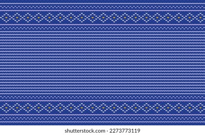 Crochet pattern, Vector cross stitch geometric background, Knitted ethnic abstract beautiful style, Blue pattern ethnic thread, Design for textile, fabric, batik, digital print, tapestries