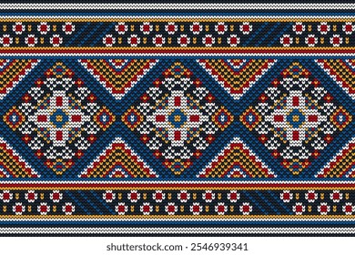 Crochet pattern,crochet floral pattern on black background,geometric pattern,vector illustration,floral cross stitch,Aztec style,abstract background.design for texture,fabric,clothing,decoration,print