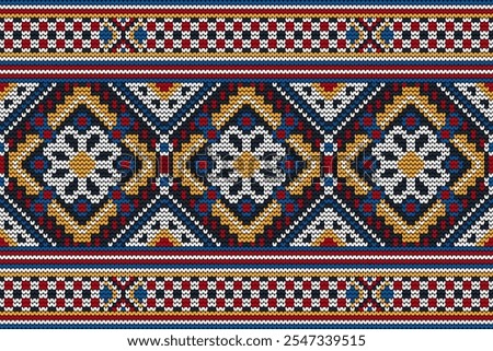 Crochet pattern,crochet floral pattern on black background,geometric pattern,vector illustration,floral cross stitch,Aztec style,abstract background.design for texture,fabric,clothing,decoration,print,scarf.