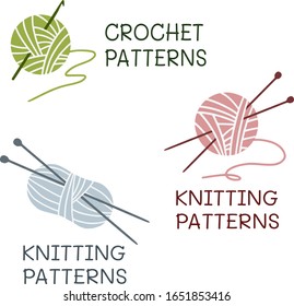 Crochet Patterns. Knitting Patterns. Logo Set. Vector Illustration.