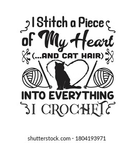 Cita de Crochet y decir. Cojo un trozo de mi corazón y el pelo del gato en todo lo que crochet